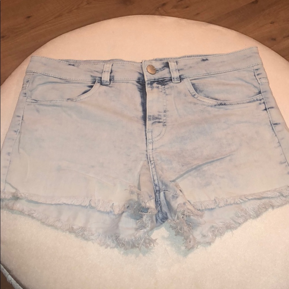 White Washed Denim Fringed Shorts